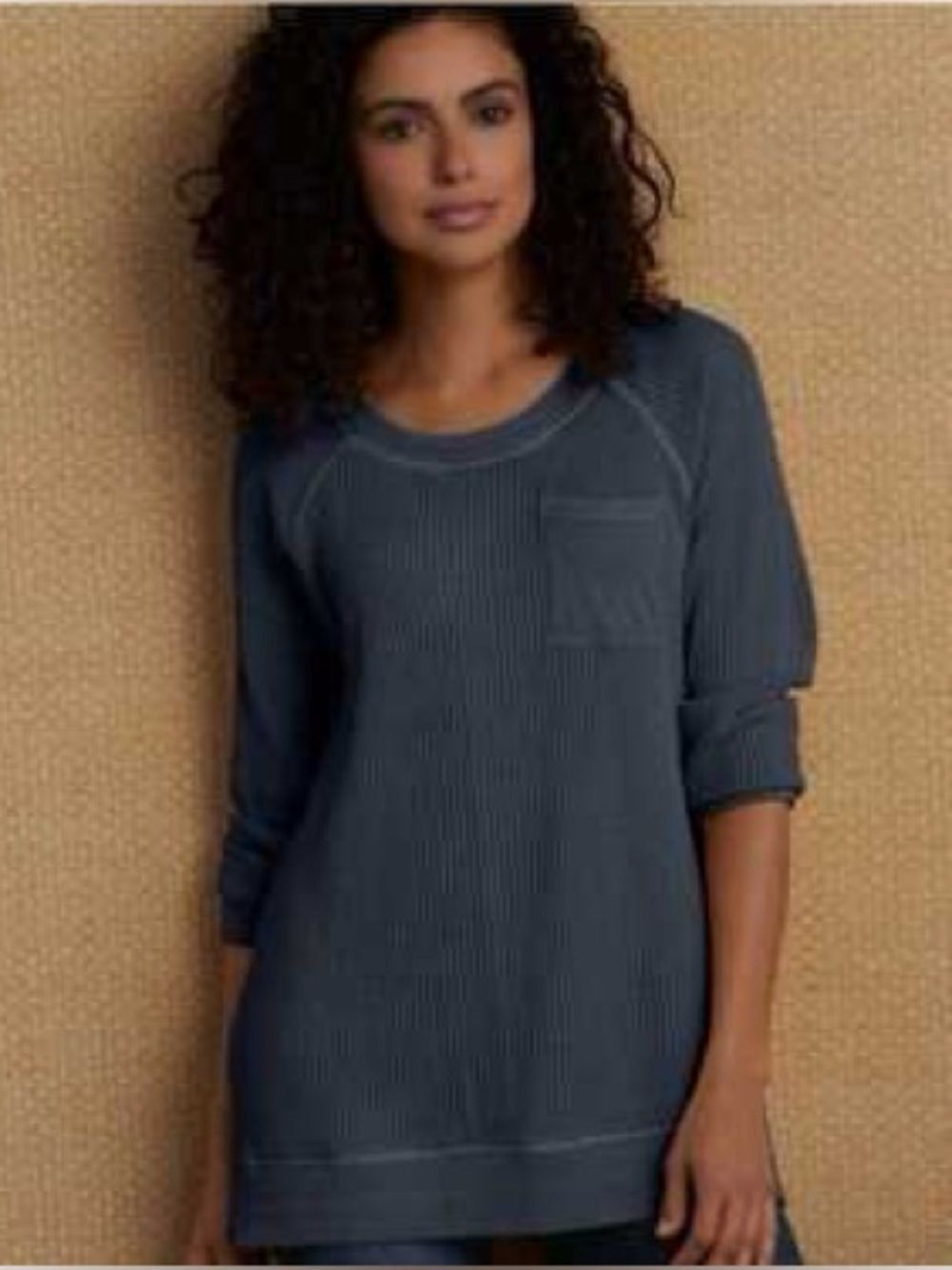 NWT Soft Surroundings Autumn Waffle Tunic Grey Pocket Long Sleeve Sz M